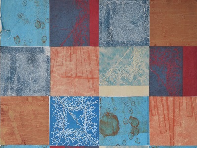 Detail of collaged relief/monoprints on foamboard. Size 70 x 120 cm.