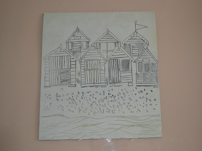 Lino plate for 'Beach Huts' before inking up. 
