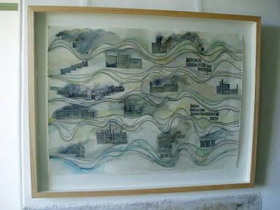 Watercolour / pencil in a solid ash frame. Size 60 x 100 cm. 